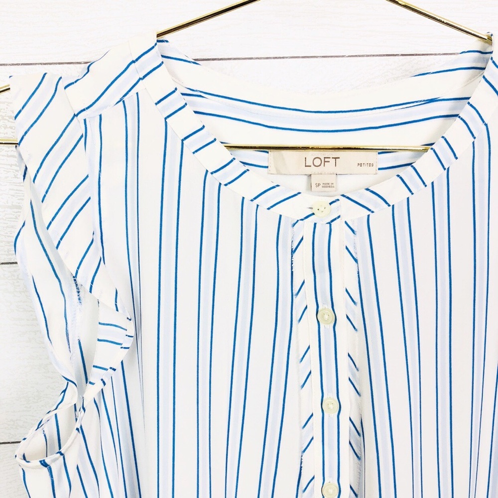 LOFT PETIT STRIPED RUFFLE HENLEY SHELL BLUE-WHITE